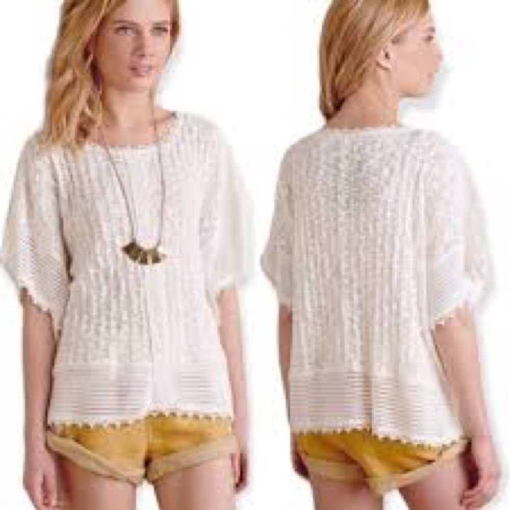 Meadow Rue Anthropology White Crochet Top‎ Size XS/S EUC